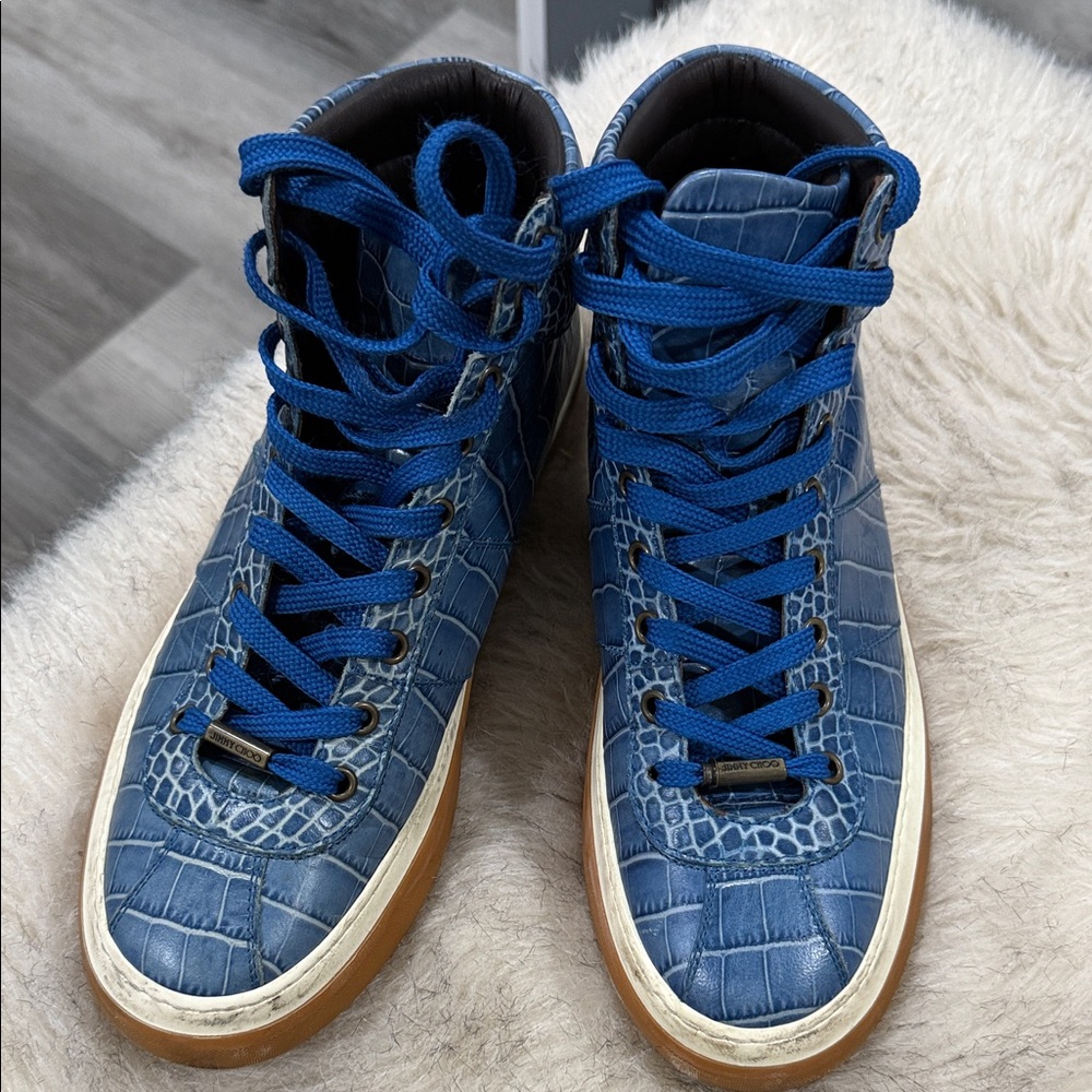 Blue Crocodile Pattern Men's Boots